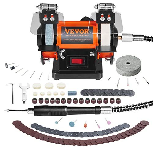 VEVOR Touret à Meuler 50 W (Moteur sans Balais Polisseuse d’Établi, 2980 tr/min avec 3 Meules 100+ Accessoires, Machine de Polissage Fin et Grossier Meulage Élimination de la Rouille des Métaux Bijoux)